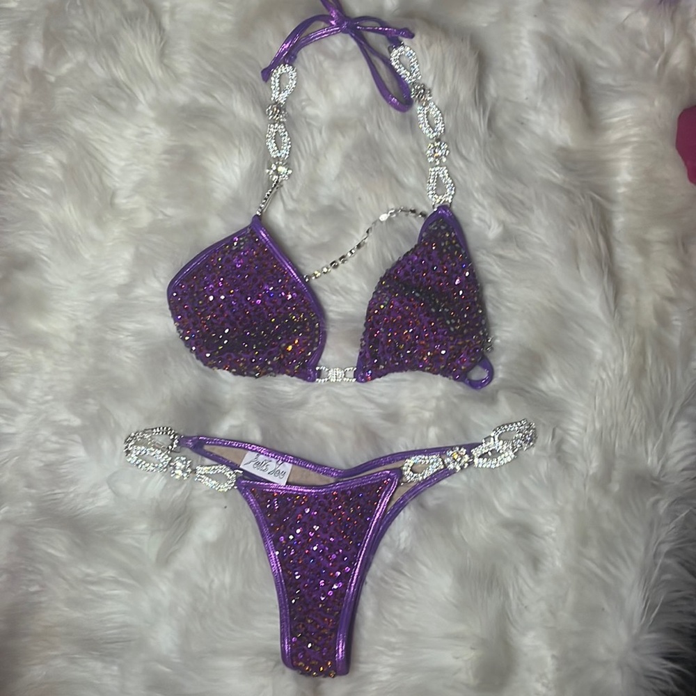 Purple Volcano Stone Swarovski Crystal IFBB Bikini Competition Suit
